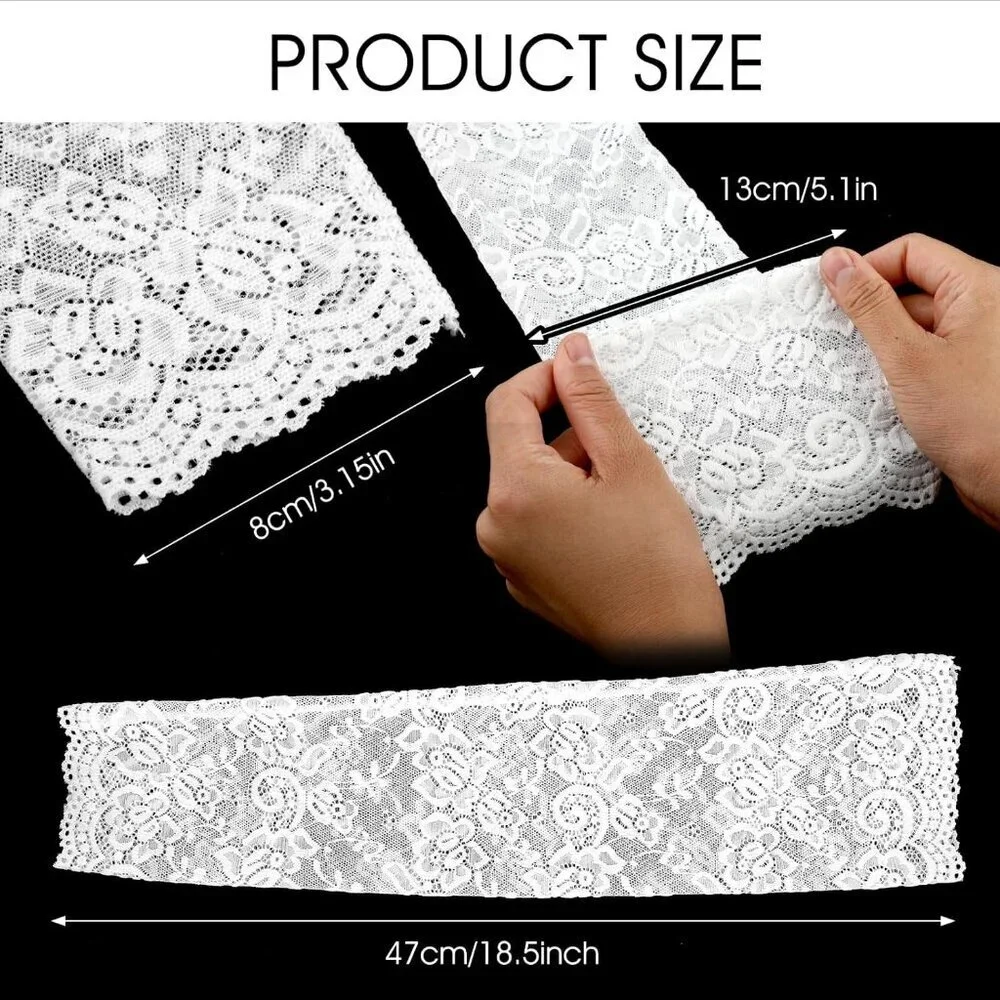 Women's Floral Design Lace Fabric White Gloves Elbow Length Sleeves Fingerless